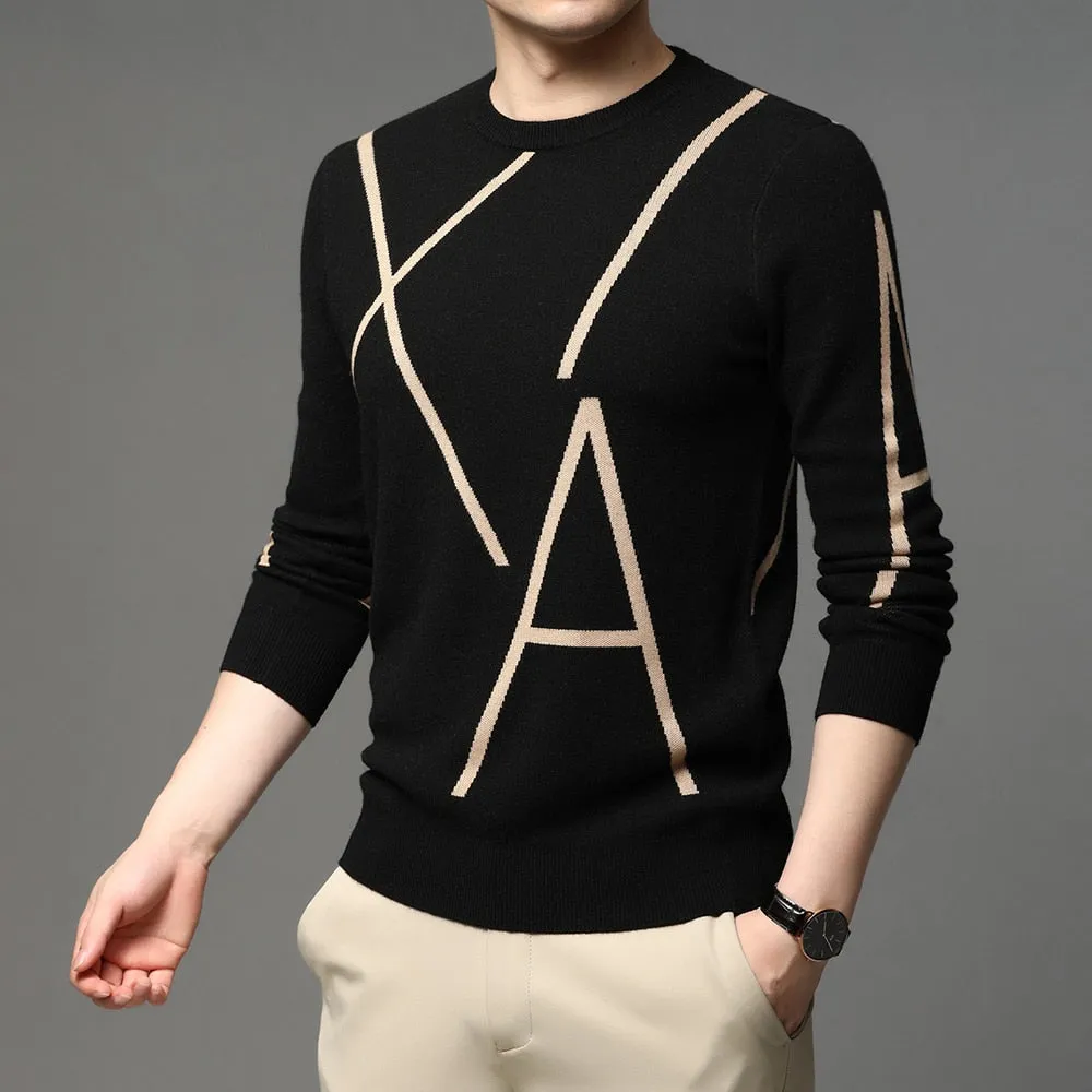 2023 New Fashion Brand Knit High End Designer Winter Wool Pullover Black Sweater For Man Cool Autum Casual Jumper Mens Clothing