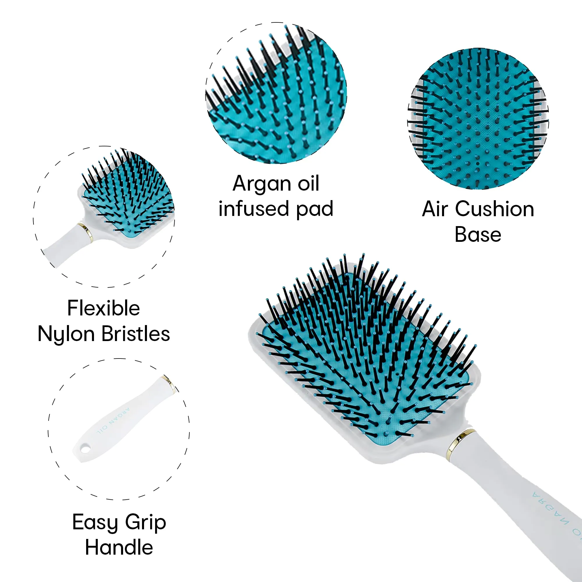 Anko Argan Oil Infused Wide Paddle Hair Brush with Nylon Bristles|Hair Detangler Brush with Ultra Soft Bristles, Infused With Natural Argan Oil, Shiny Detangle & Smooth Hair, Wet or Dry, All Hair.