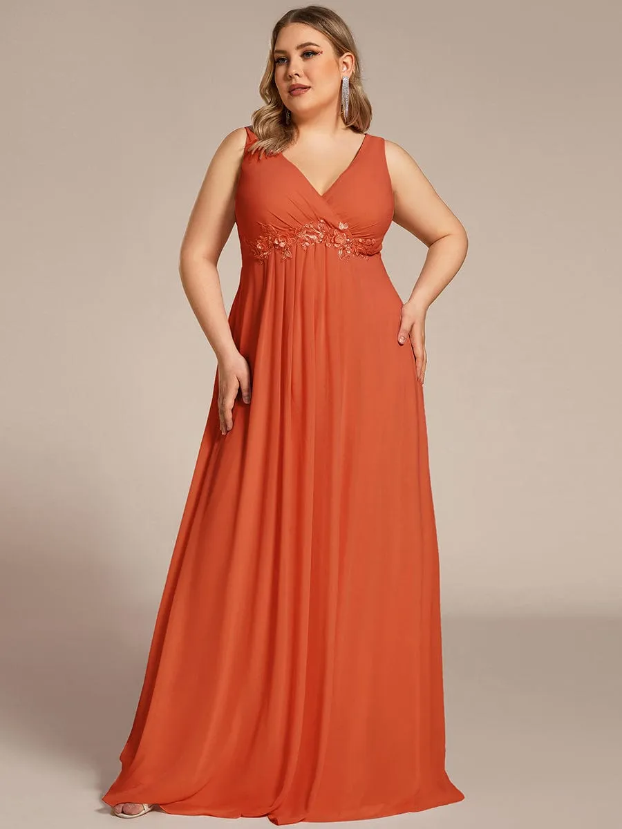 Brave Iris | Floral Applique Sleeveless Chiffon Long Formal Evening Dress