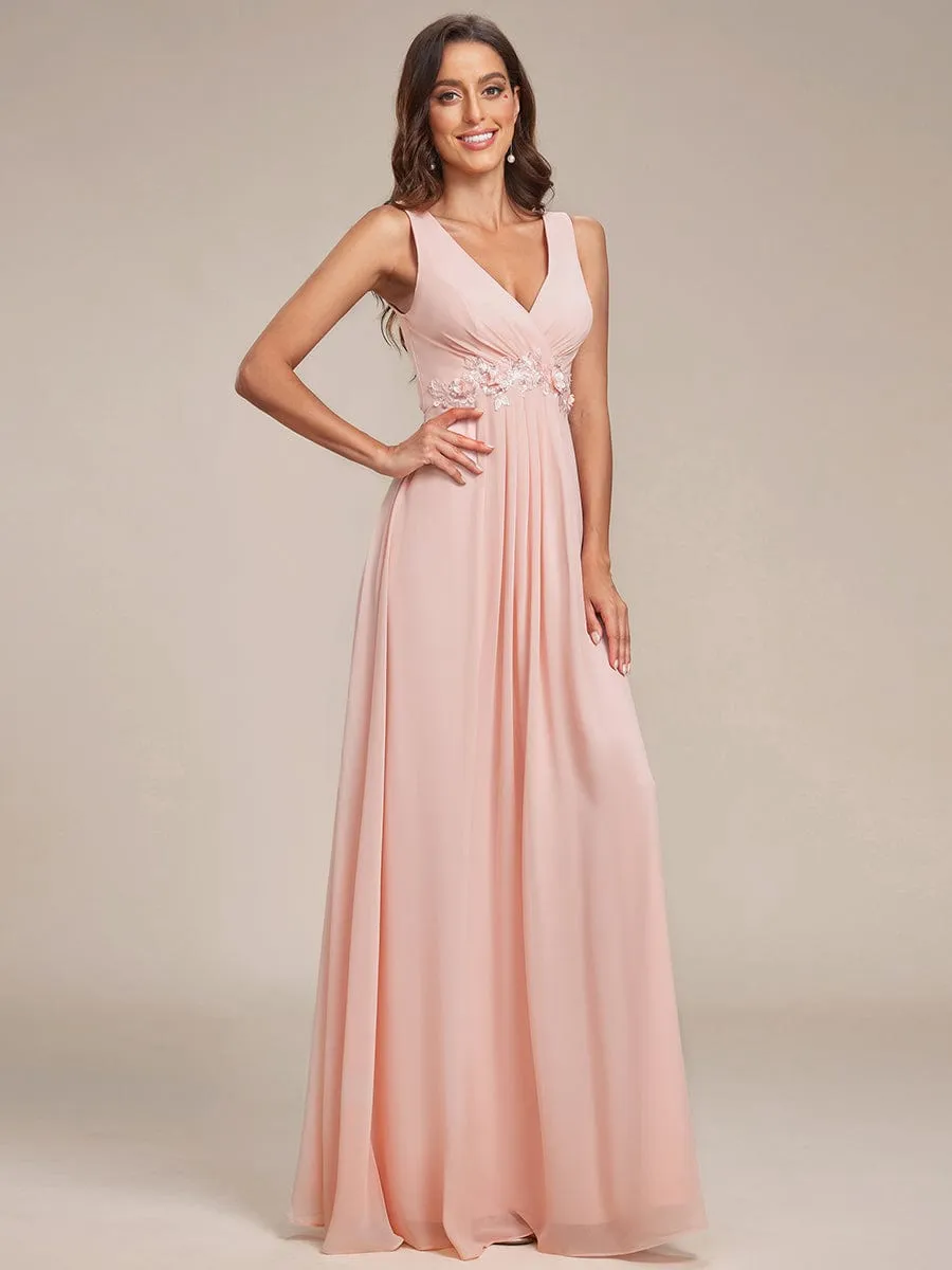 Brave Iris | Floral Applique Sleeveless Chiffon Long Formal Evening Dress