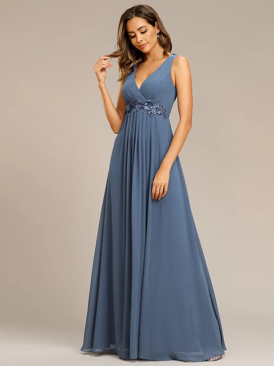 Brave Iris | Floral Applique Sleeveless Chiffon Long Formal Evening Dress