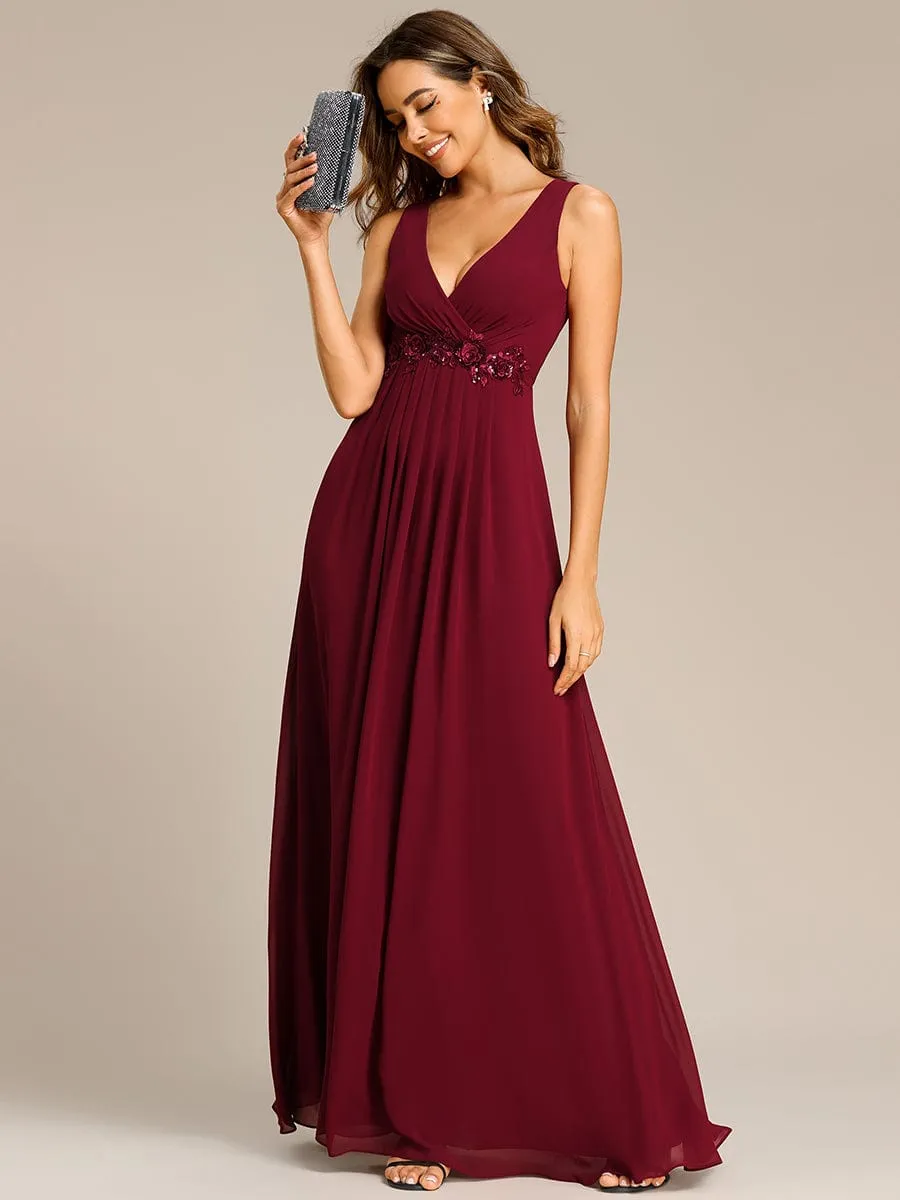 Brave Iris | Floral Applique Sleeveless Chiffon Long Formal Evening Dress