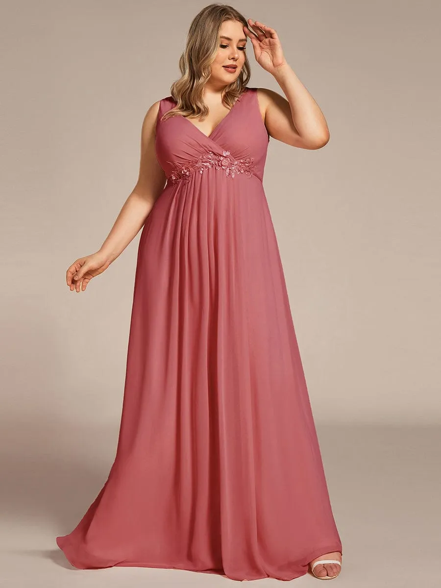 Brave Iris | Floral Applique Sleeveless Chiffon Long Formal Evening Dress