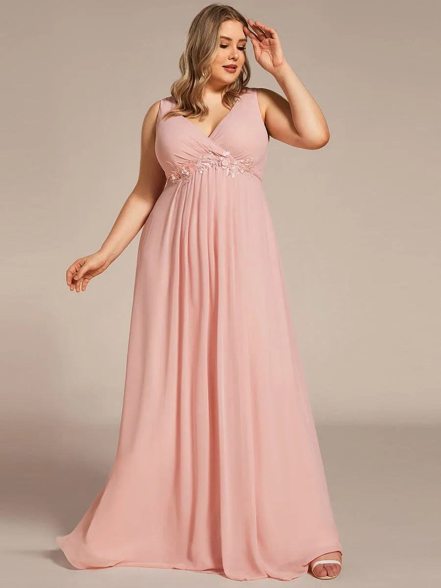 Brave Iris | Plus Size Floral Applique Sleeveless Chiffon Formal Evening Dress