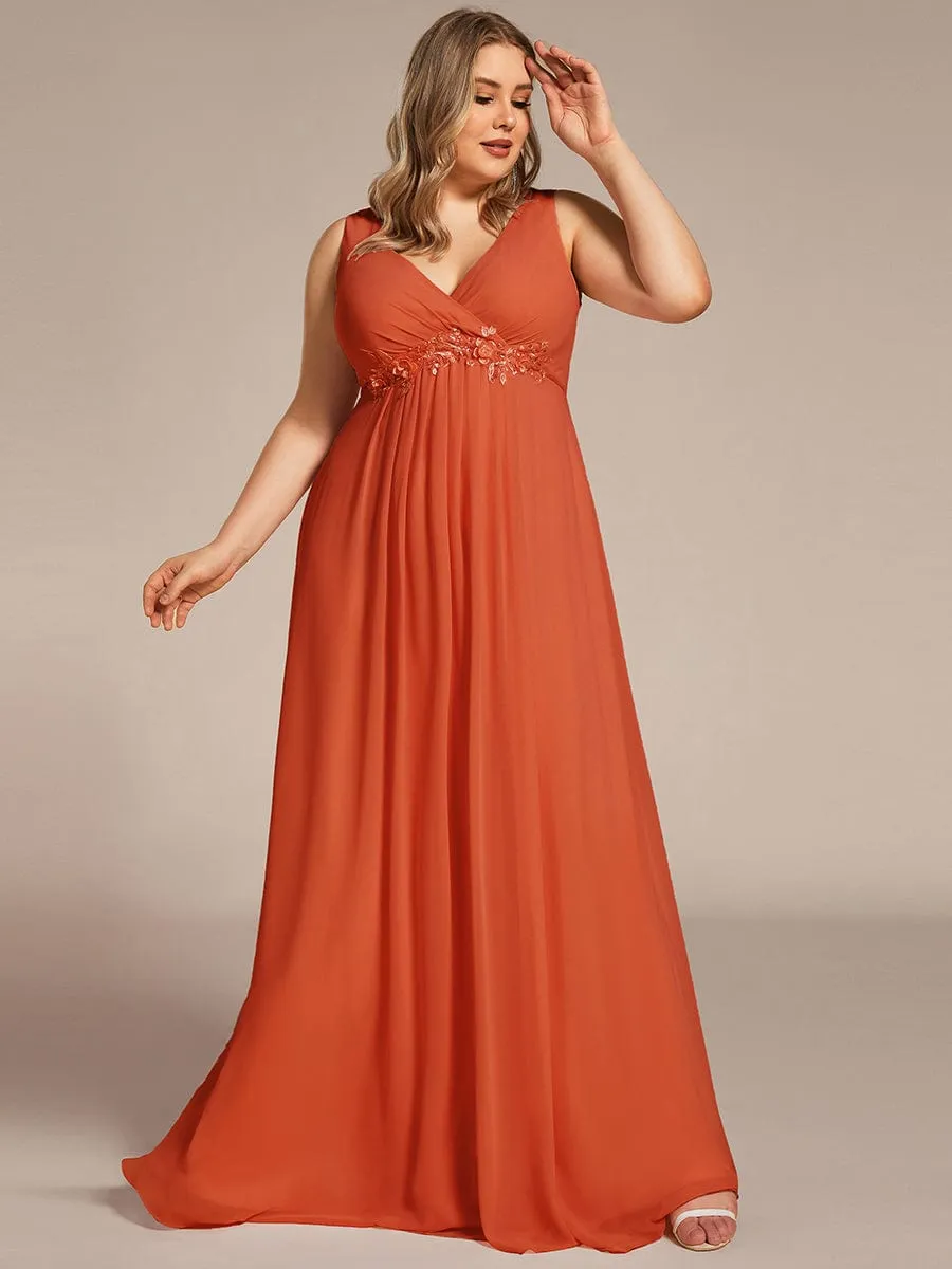 Brave Iris | Plus Size Floral Applique Sleeveless Chiffon Formal Evening Dress