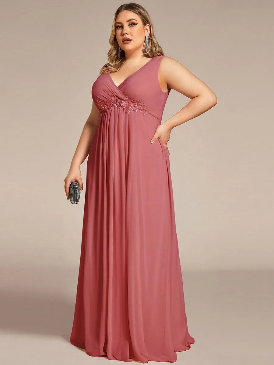 Brave Iris | Plus Size Floral Applique Sleeveless Chiffon Formal Evening Dress