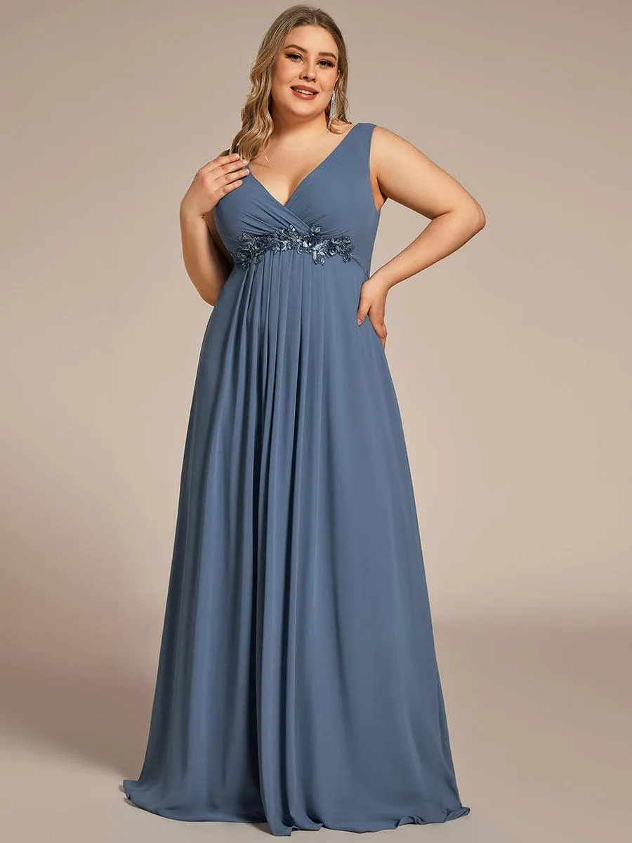 Brave Iris | Plus Size Floral Applique Sleeveless Chiffon Formal Evening Dress