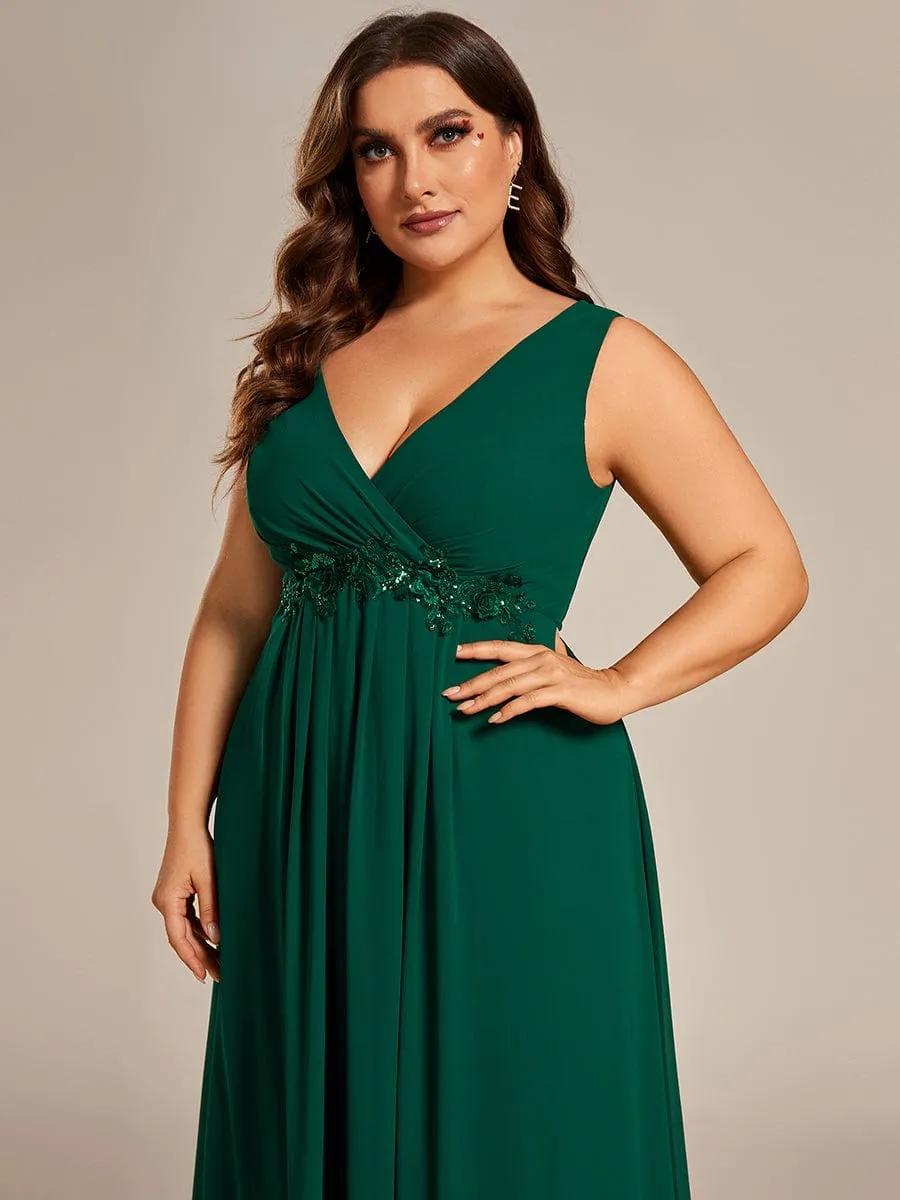 Brave Iris | Plus Size Floral Applique Sleeveless Chiffon Formal Evening Dress