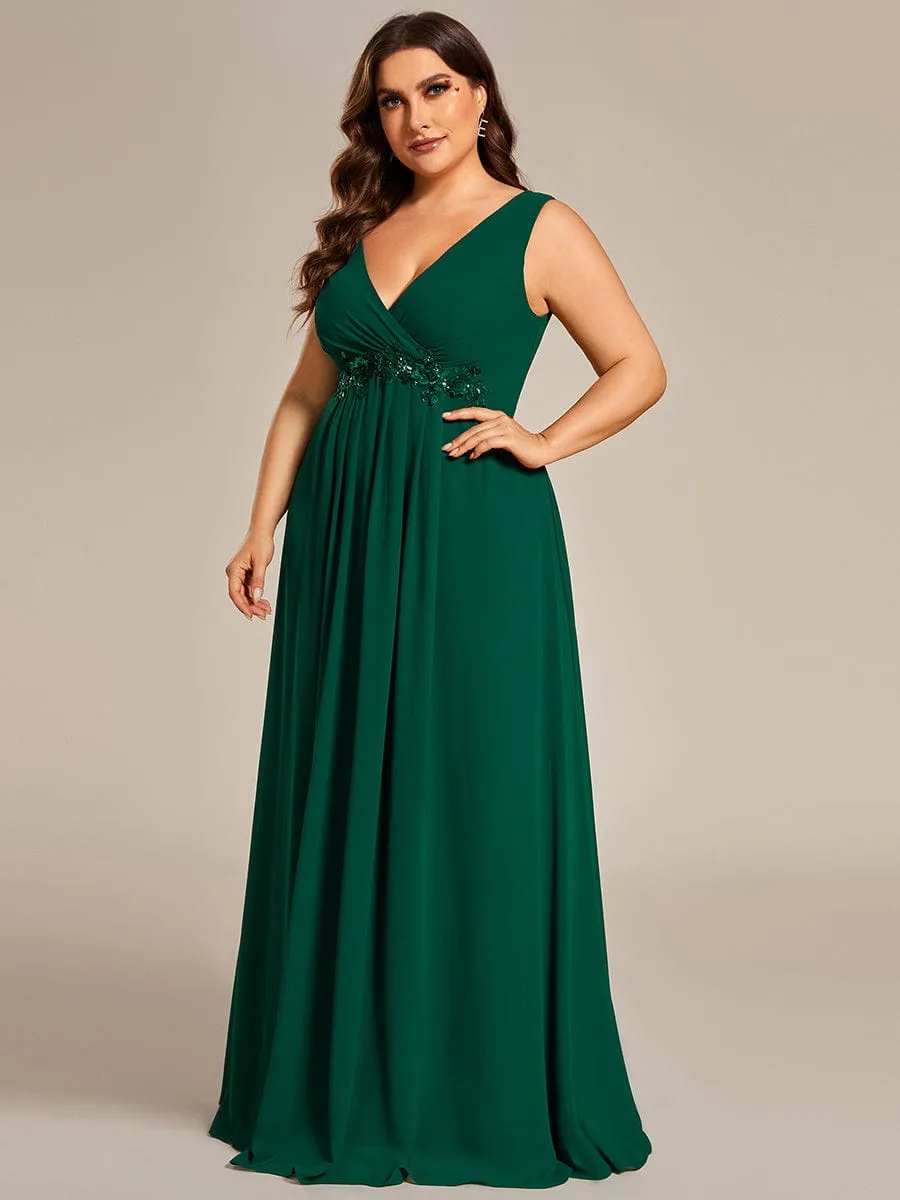 Brave Iris | Plus Size Floral Applique Sleeveless Chiffon Formal Evening Dress