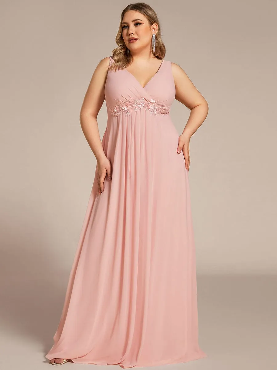 Brave Iris | Plus Size Floral Applique Sleeveless Chiffon Formal Evening Dress