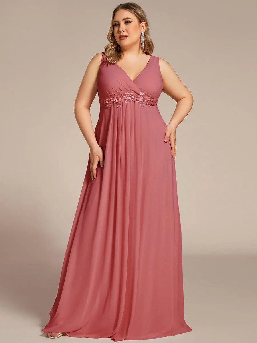 Brave Iris | Plus Size Floral Applique Sleeveless Chiffon Formal Evening Dress