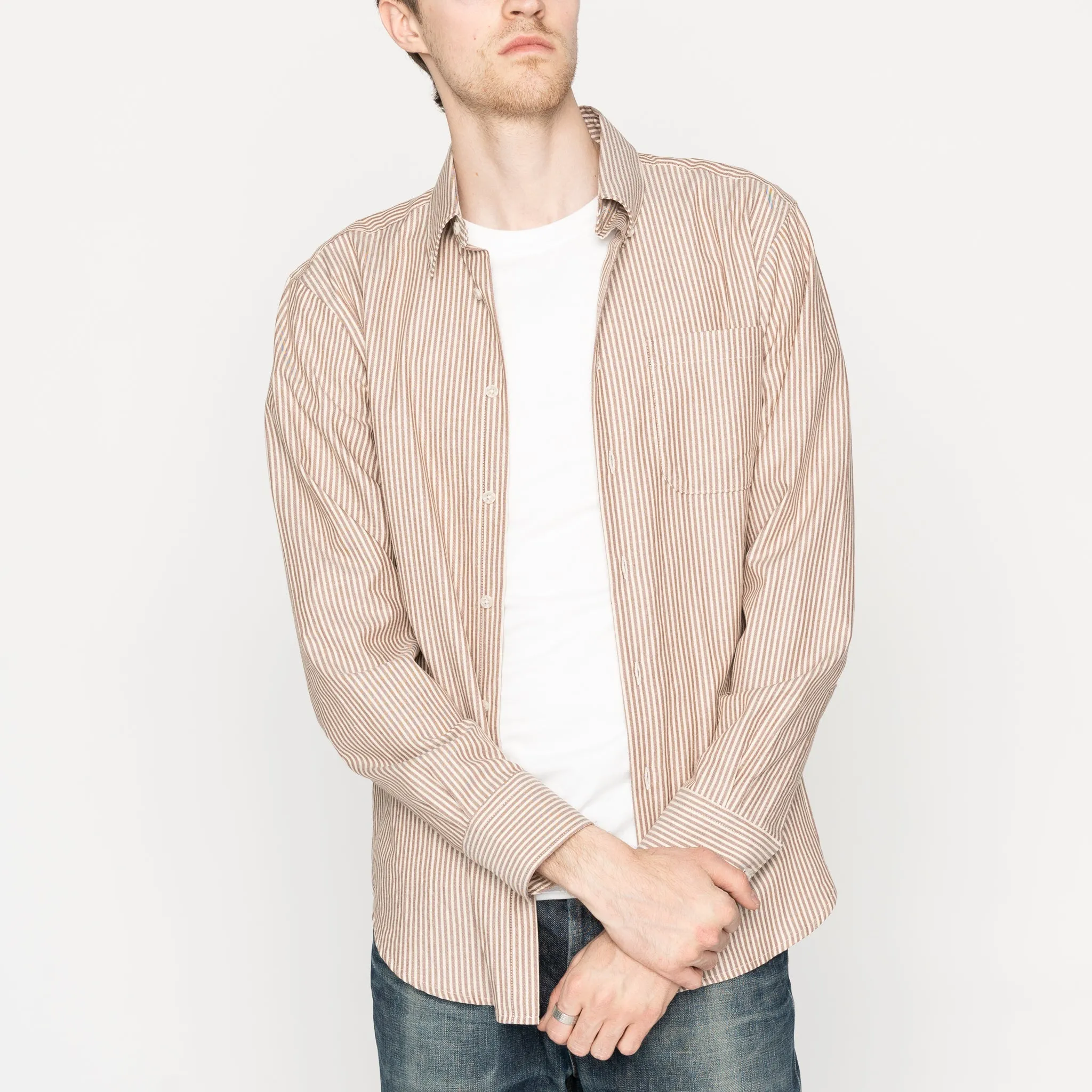 Easy Shirt  - Soft Finish Classic Stripe - Cream   Brown