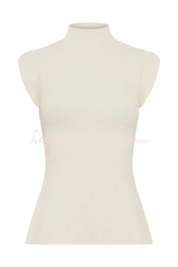 Effortless Chic Ribbed Knit High Neck Open Back Stretch Top