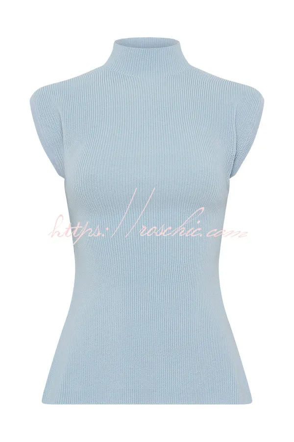 Effortless Chic Ribbed Knit High Neck Open Back Stretch Top