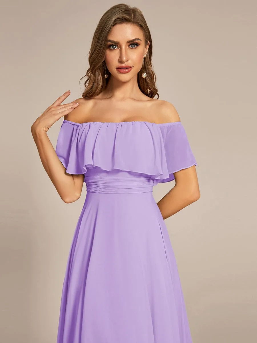 Elegant Chiffon High-Low Off The Shoulder Bridesmaid Dress