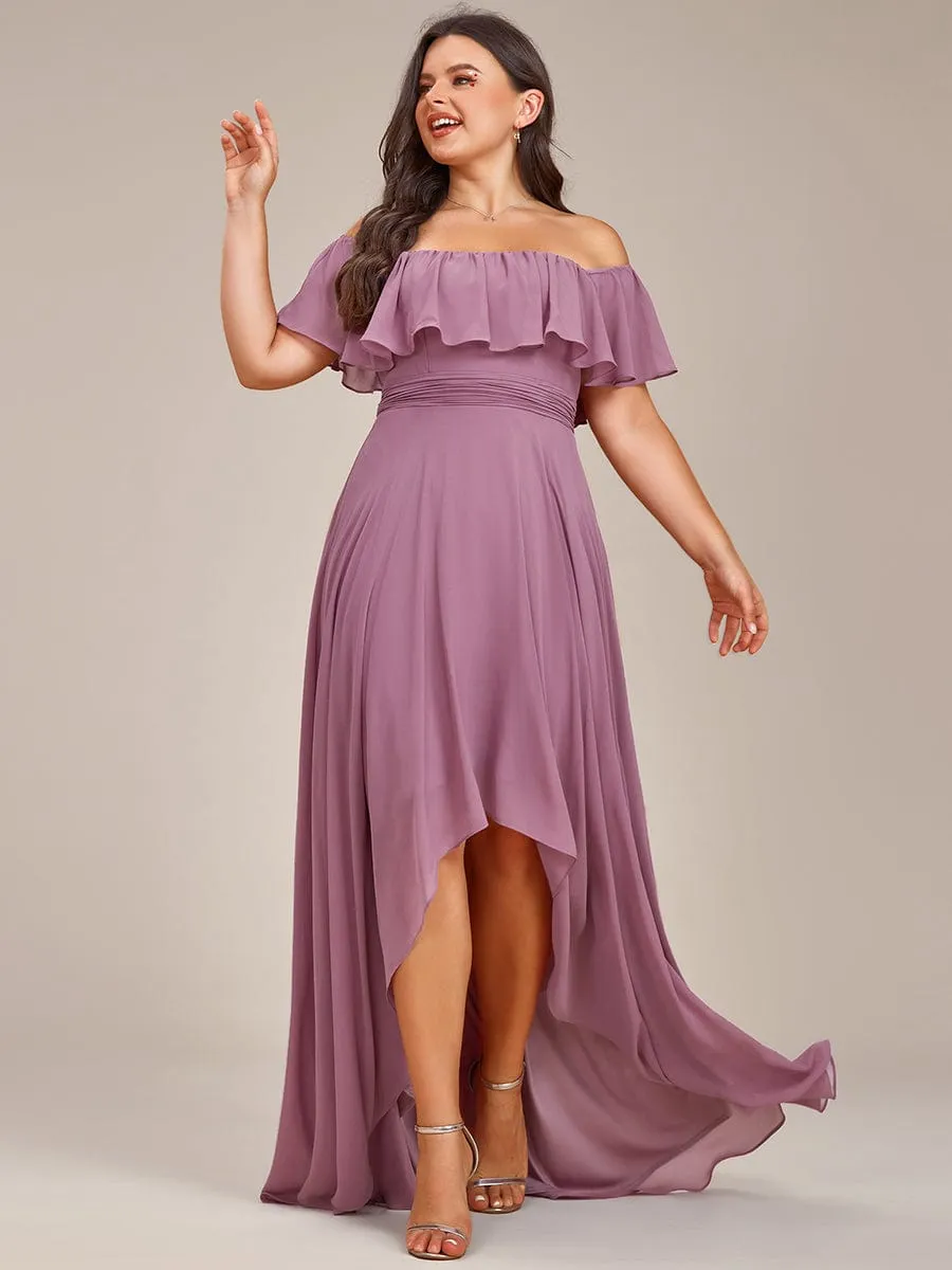 Elegant Chiffon High-Low Off The Shoulder Bridesmaid Dress