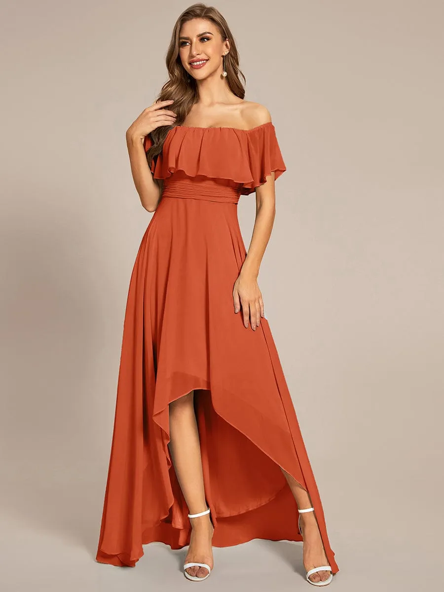 Elegant Chiffon High-Low Off The Shoulder Bridesmaid Dress