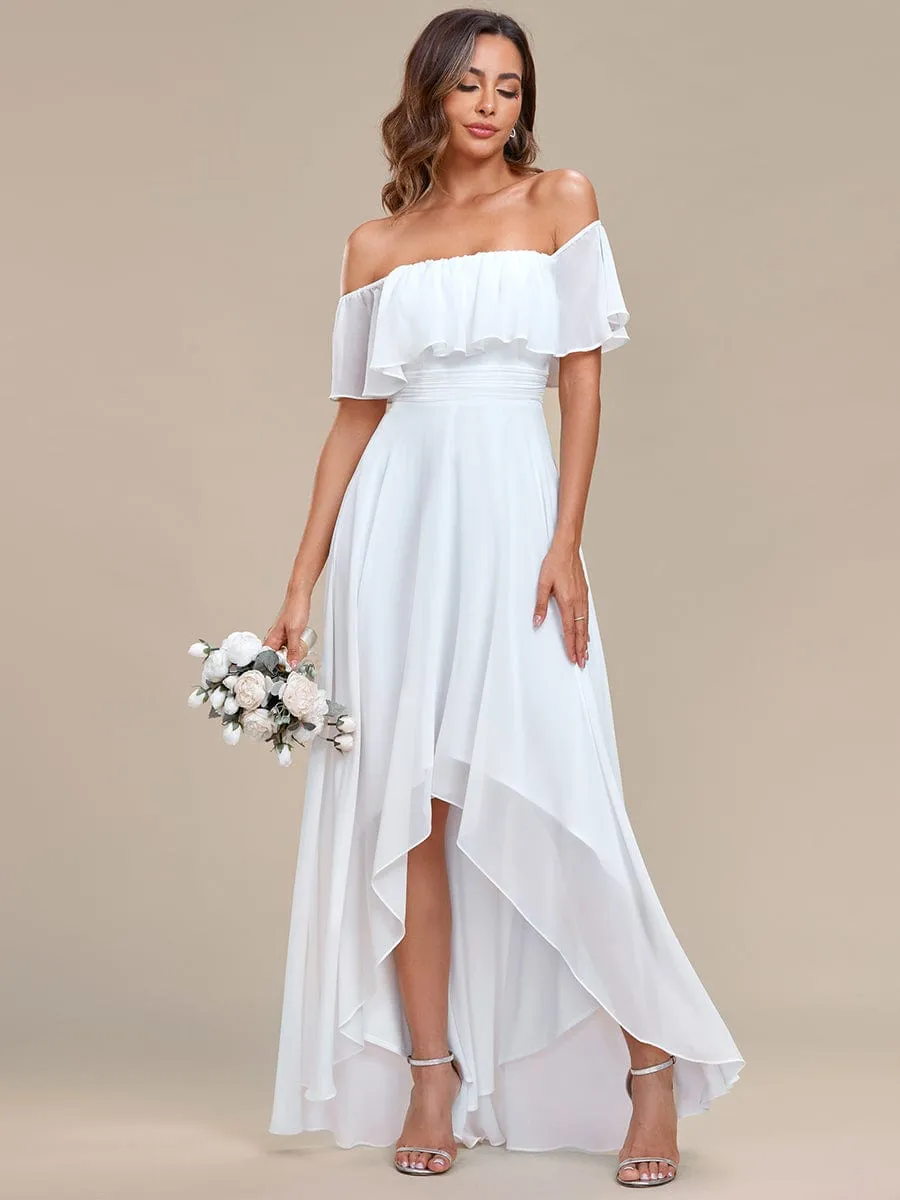 Elegant Chiffon High-Low Off The Shoulder Bridesmaid Dress