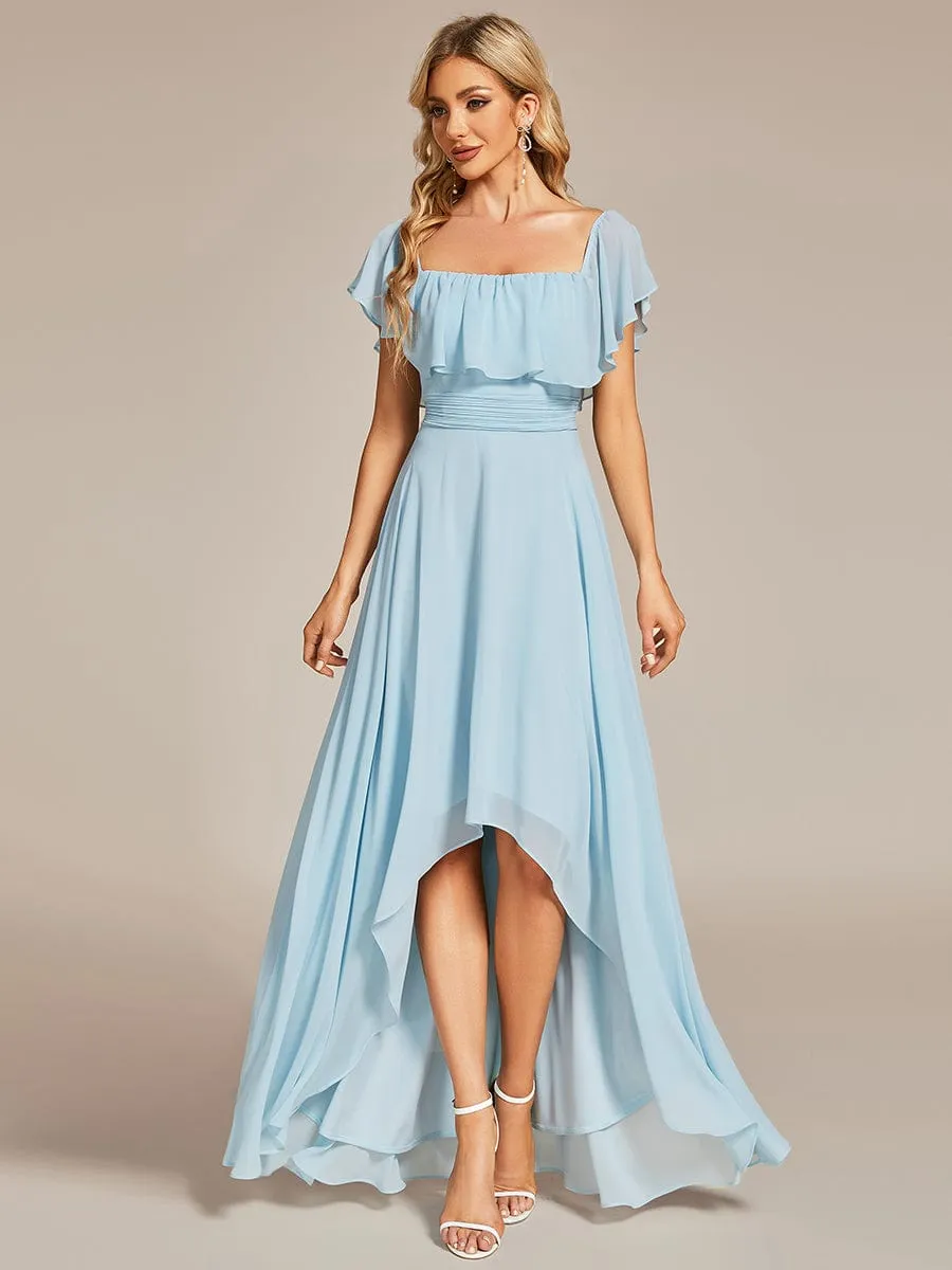 Elegant Chiffon High-Low Off The Shoulder Bridesmaid Dress