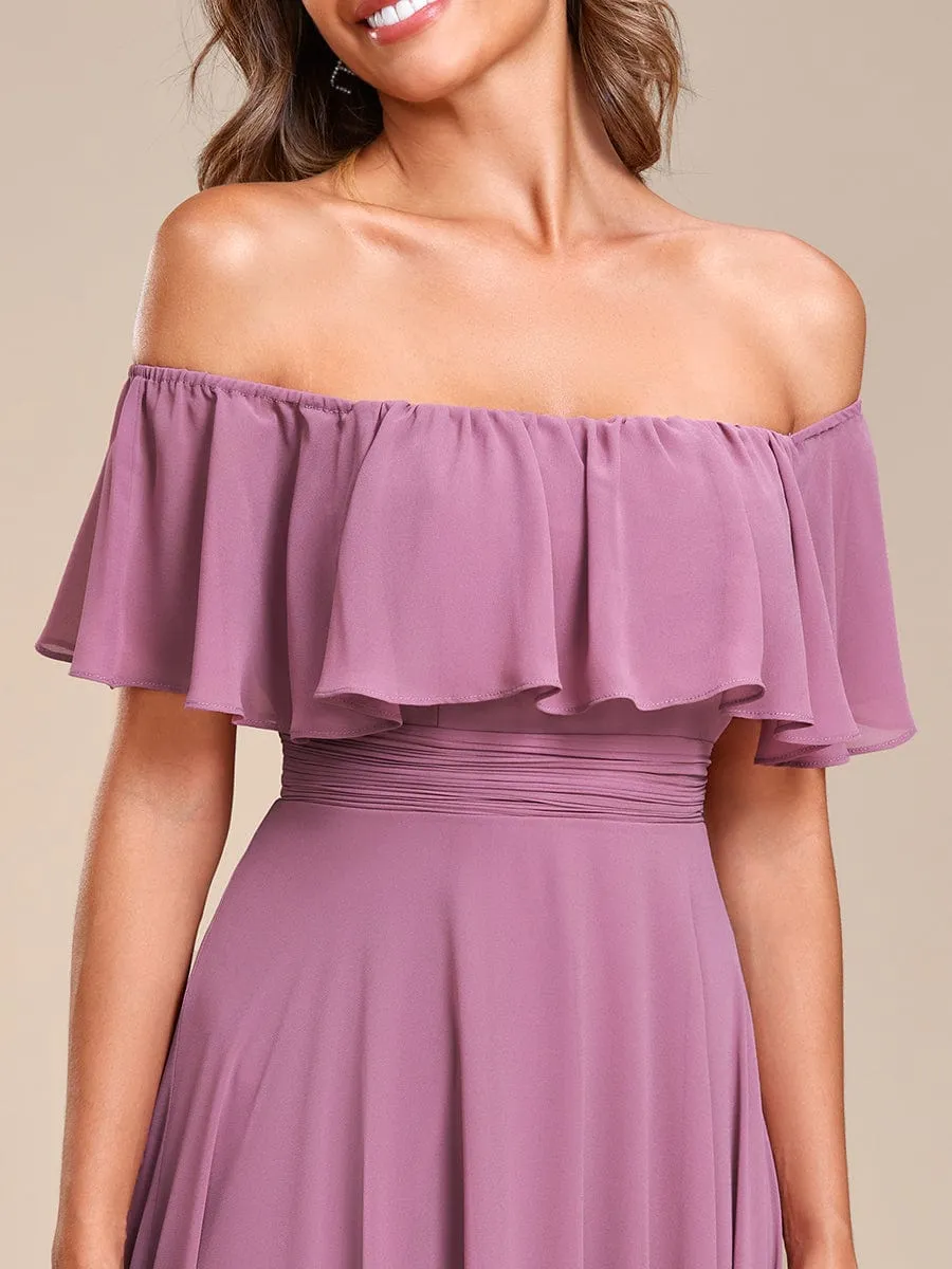 Elegant Chiffon High-Low Off The Shoulder Bridesmaid Dress