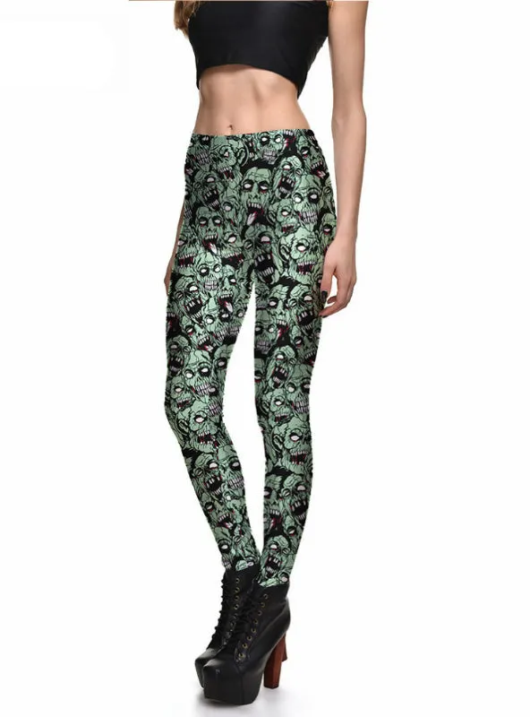 Fashion Leggings Sexy Green Zombie Printing