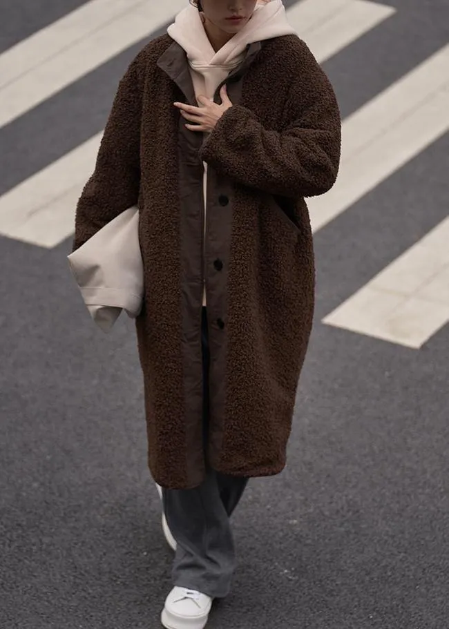 Fine plus size mid-length coats woolen outwear chocolate o neck two ways to wear coats