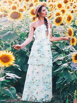 Floral Print Halter Maxi Dress