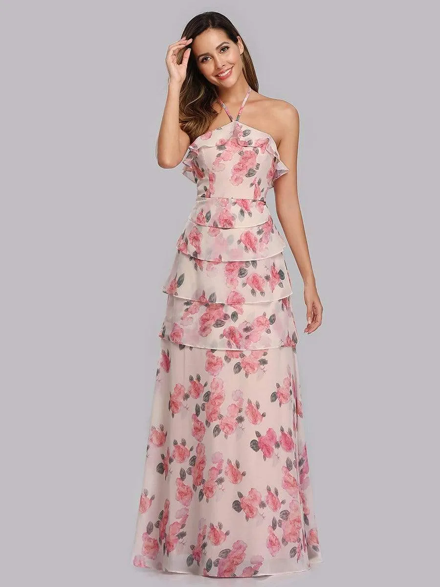 Floral Print Halter Maxi Dress