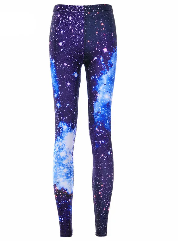 Galaxy Blue Printed Leggings Pants Elasticity