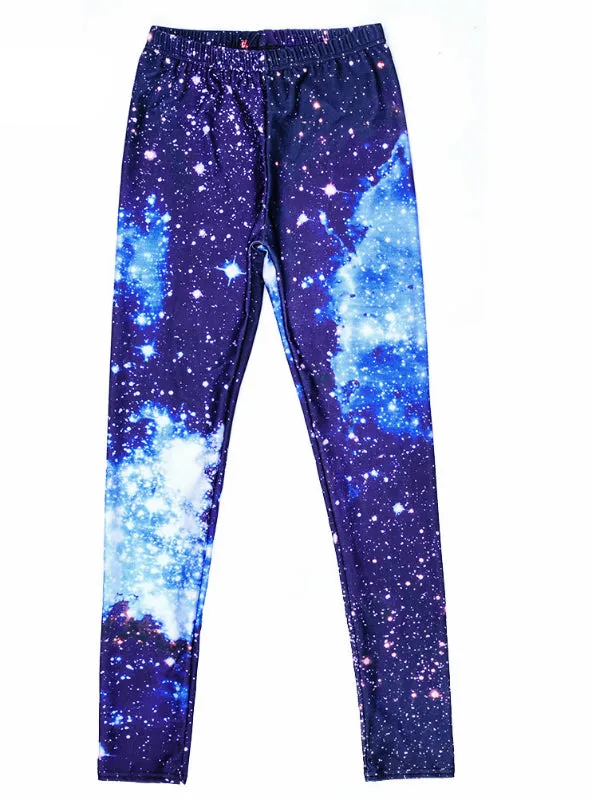 Galaxy Blue Printed Leggings Pants Elasticity