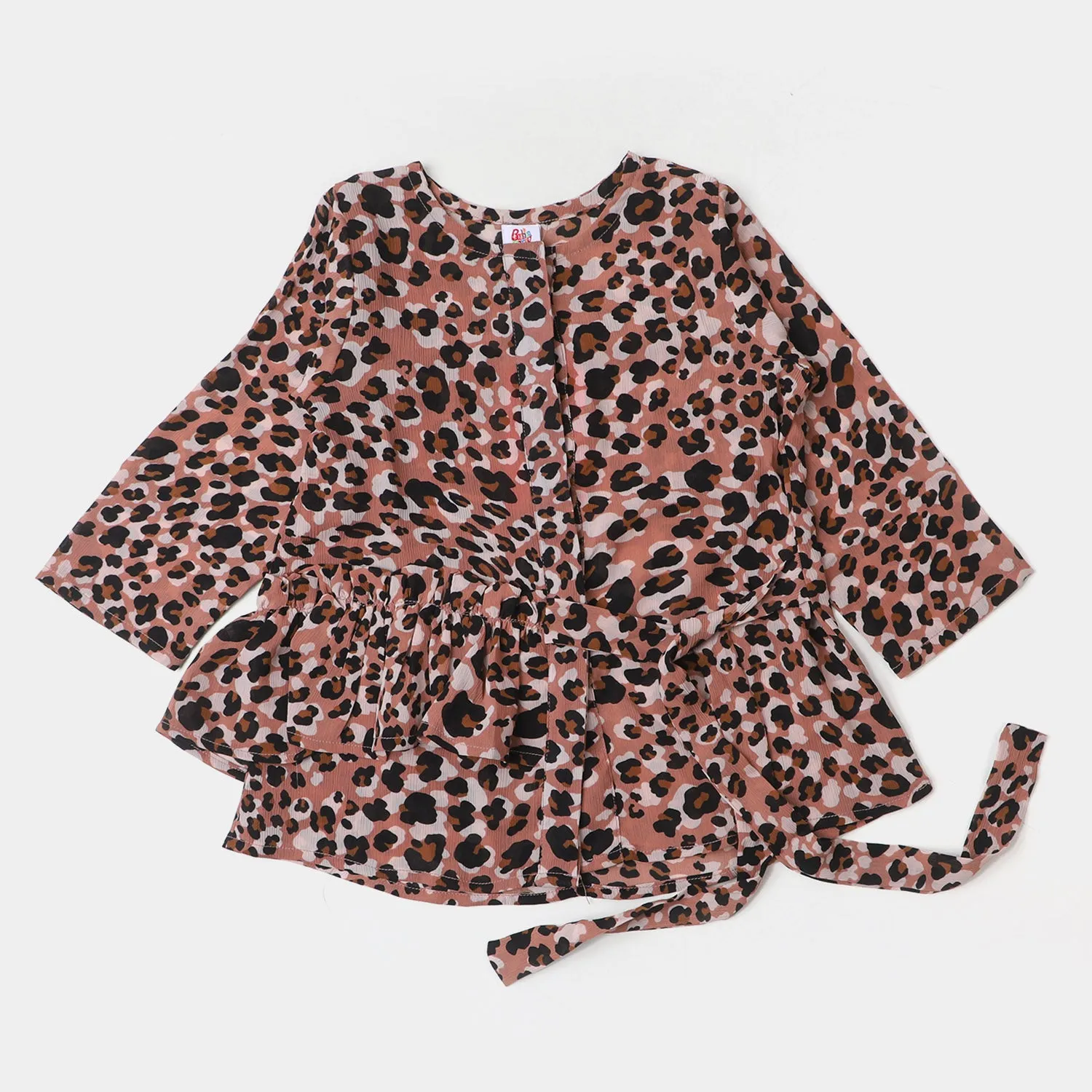 Girls Chiffon Casual Top Cheetah Print - Brown