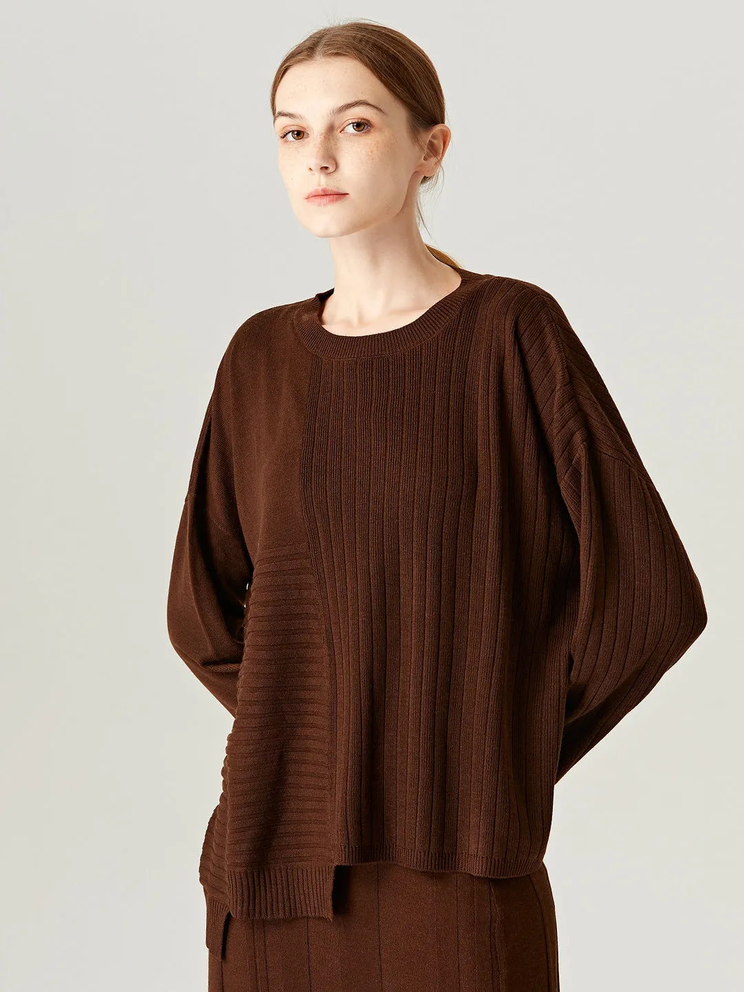 Halifax Irregular Round-Neck Loose Knit Wool Sweater