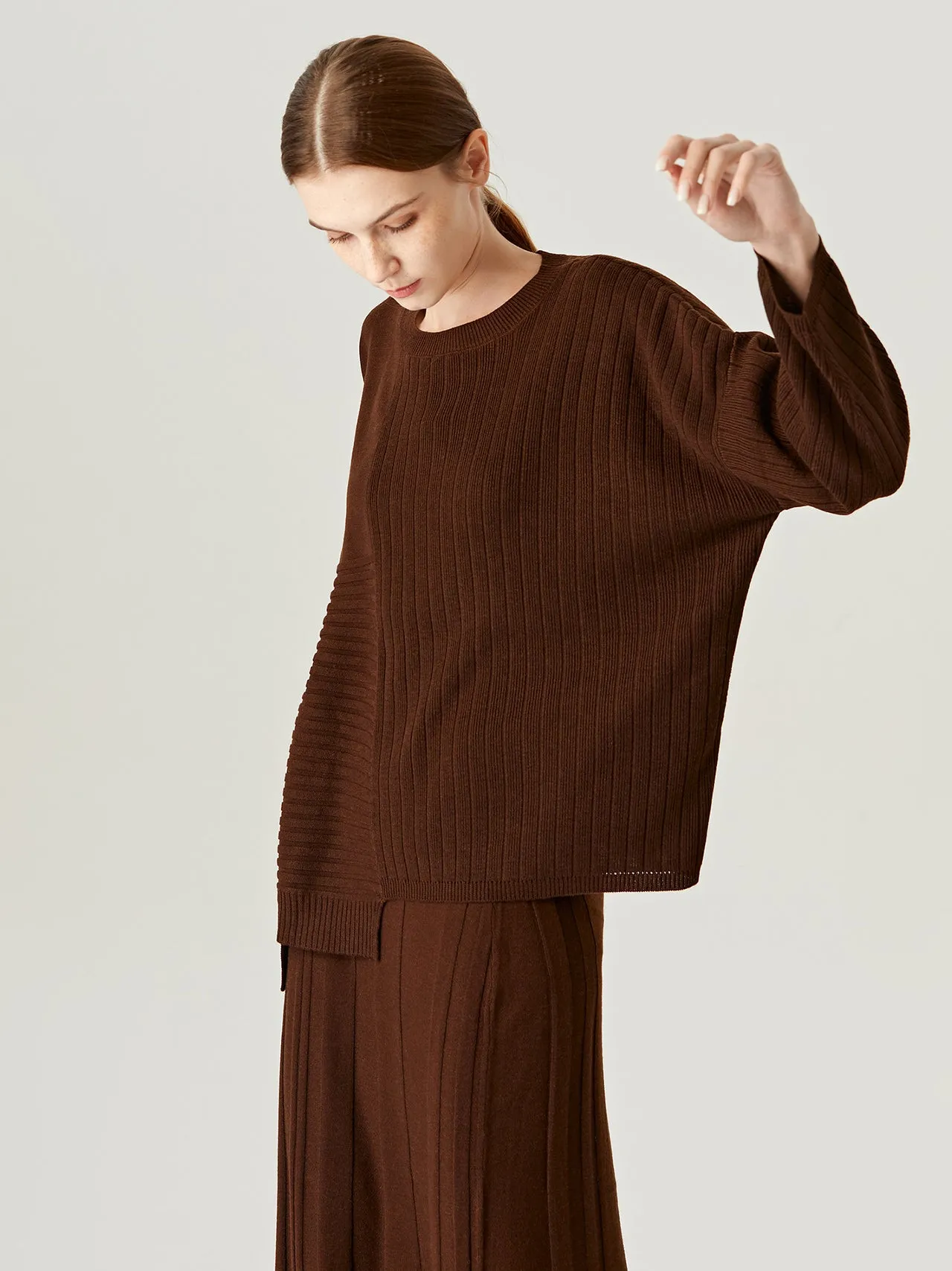 Halifax Irregular Round-Neck Loose Knit Wool Sweater