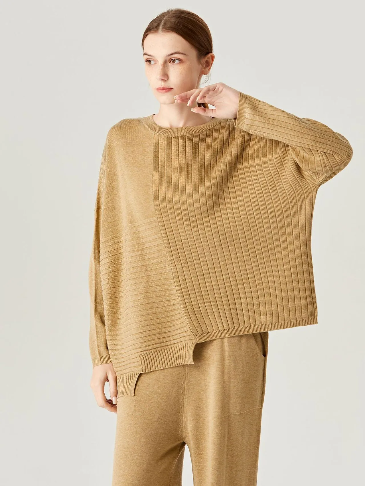 Halifax Irregular Round-Neck Loose Knit Wool Sweater