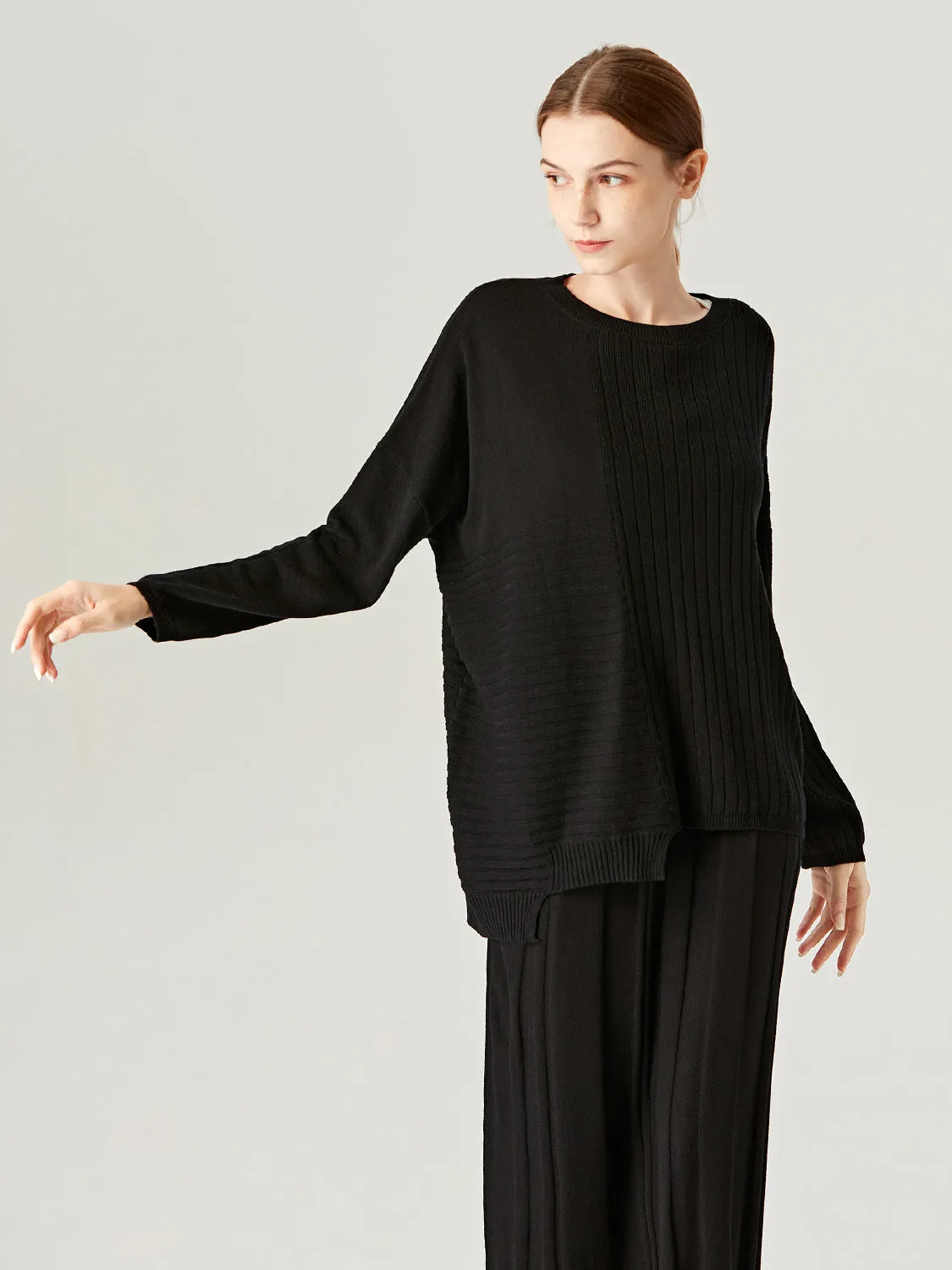 Halifax Irregular Round-Neck Loose Knit Wool Sweater