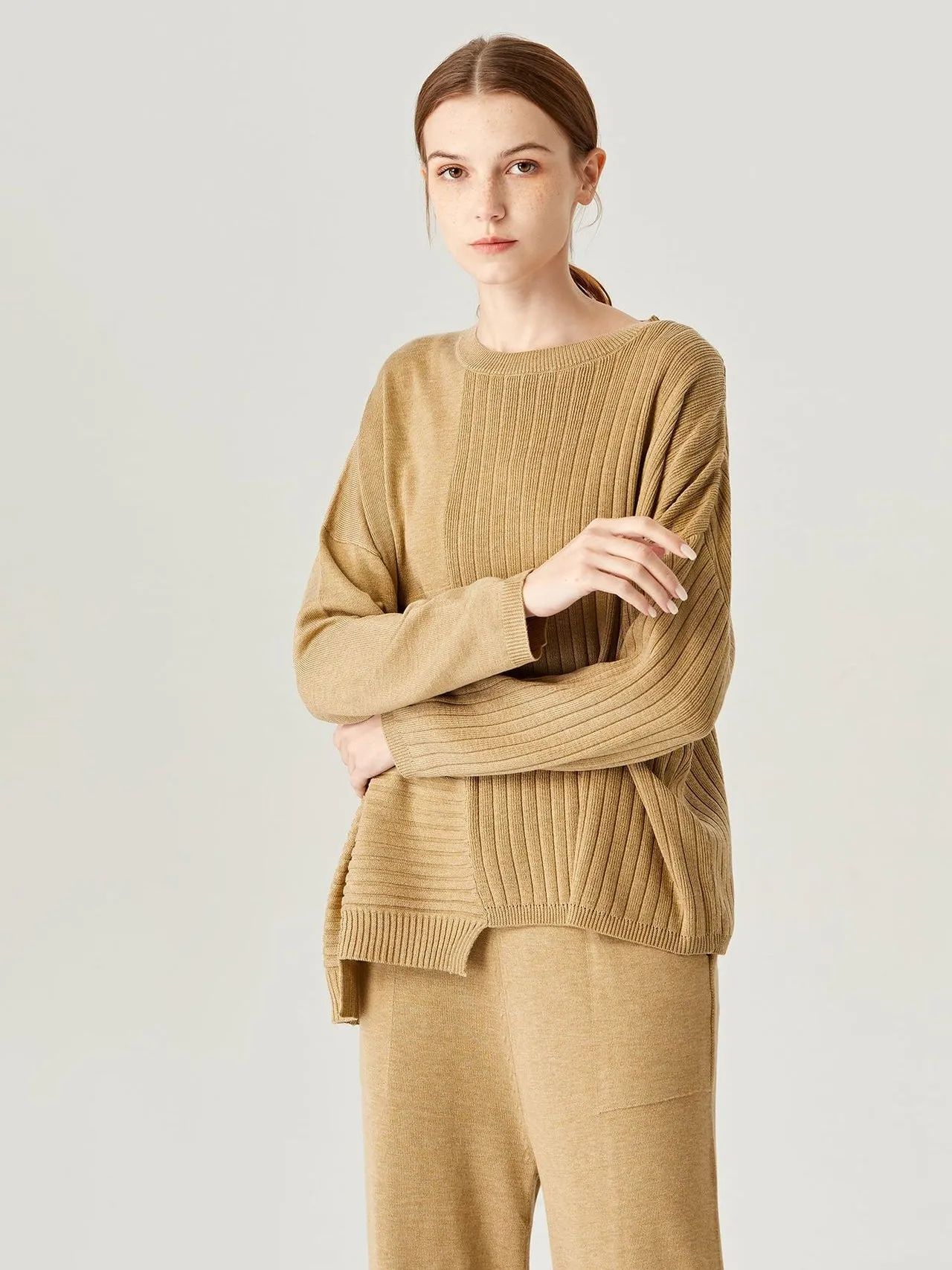 Halifax Irregular Round-Neck Loose Knit Wool Sweater