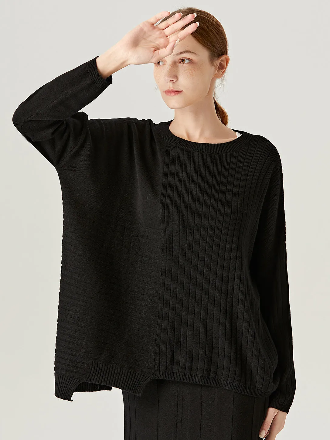 Halifax Irregular Round-Neck Loose Knit Wool Sweater