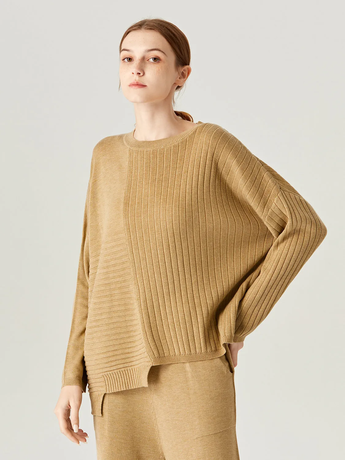 Halifax Irregular Round-Neck Loose Knit Wool Sweater