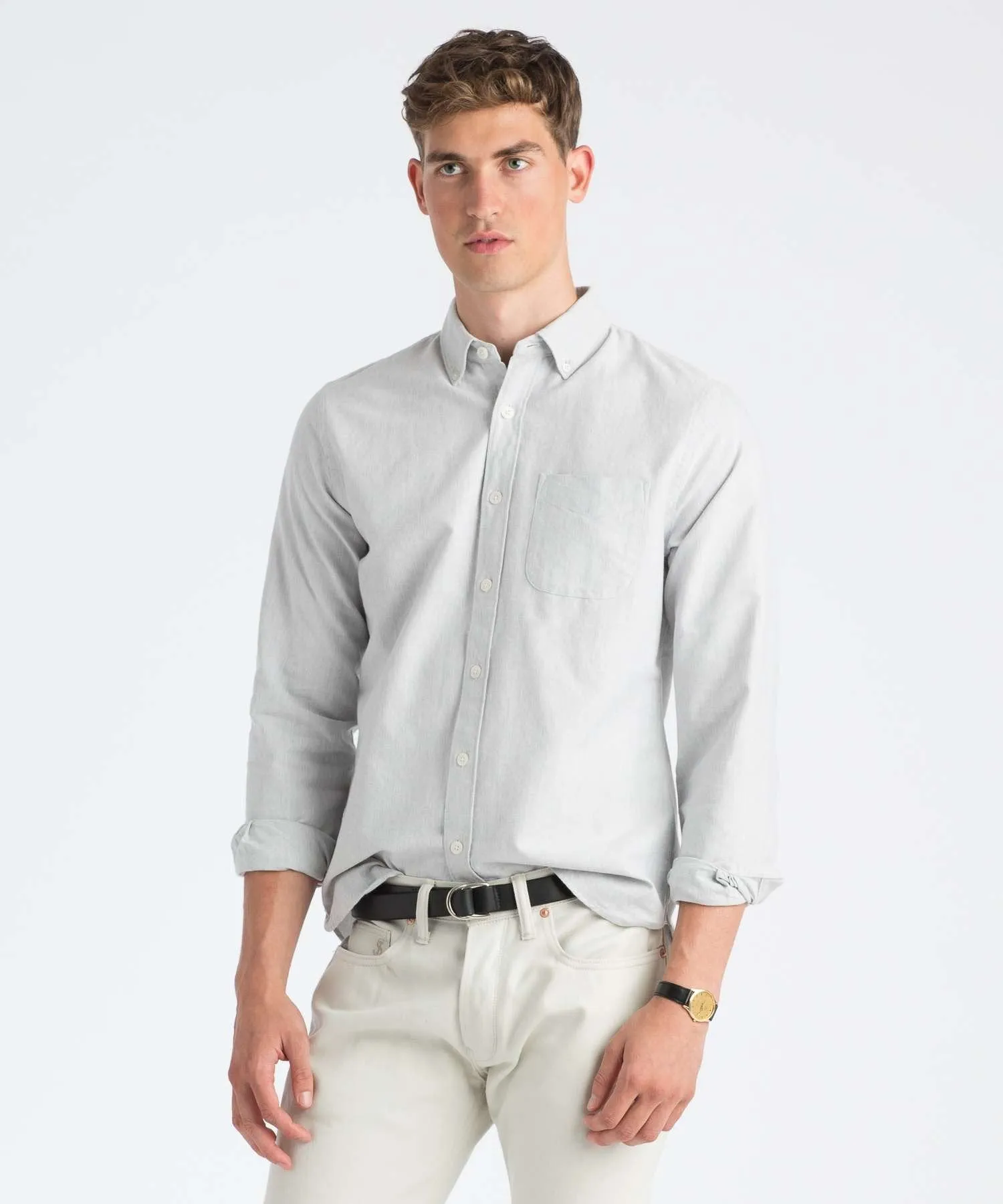 Japanese Selvedge Oxford Button Down Shirt in Grey