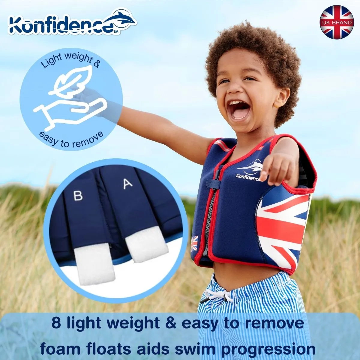 Konfidence Child Buoyancy Swim Vest With Support Strap