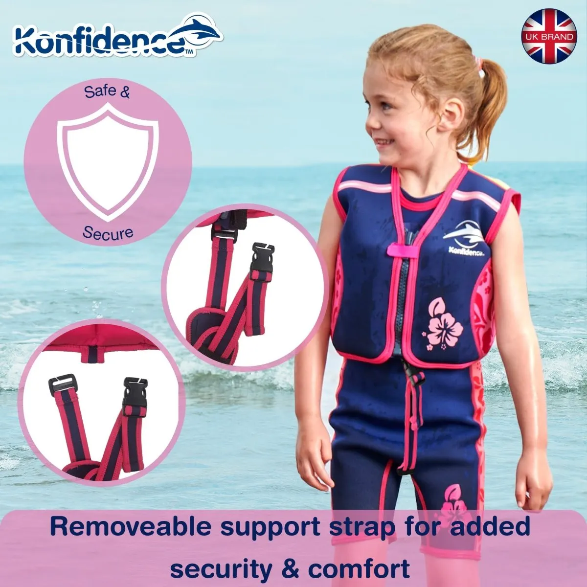 Konfidence Child Buoyancy Swim Vest With Support Strap