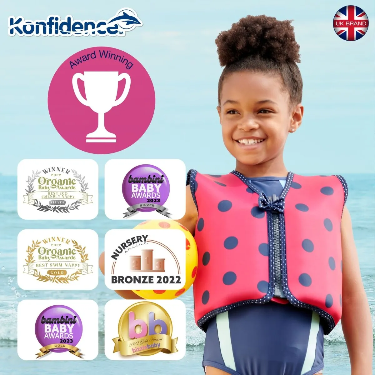 Konfidence Child Buoyancy Swim Vest With Support Strap