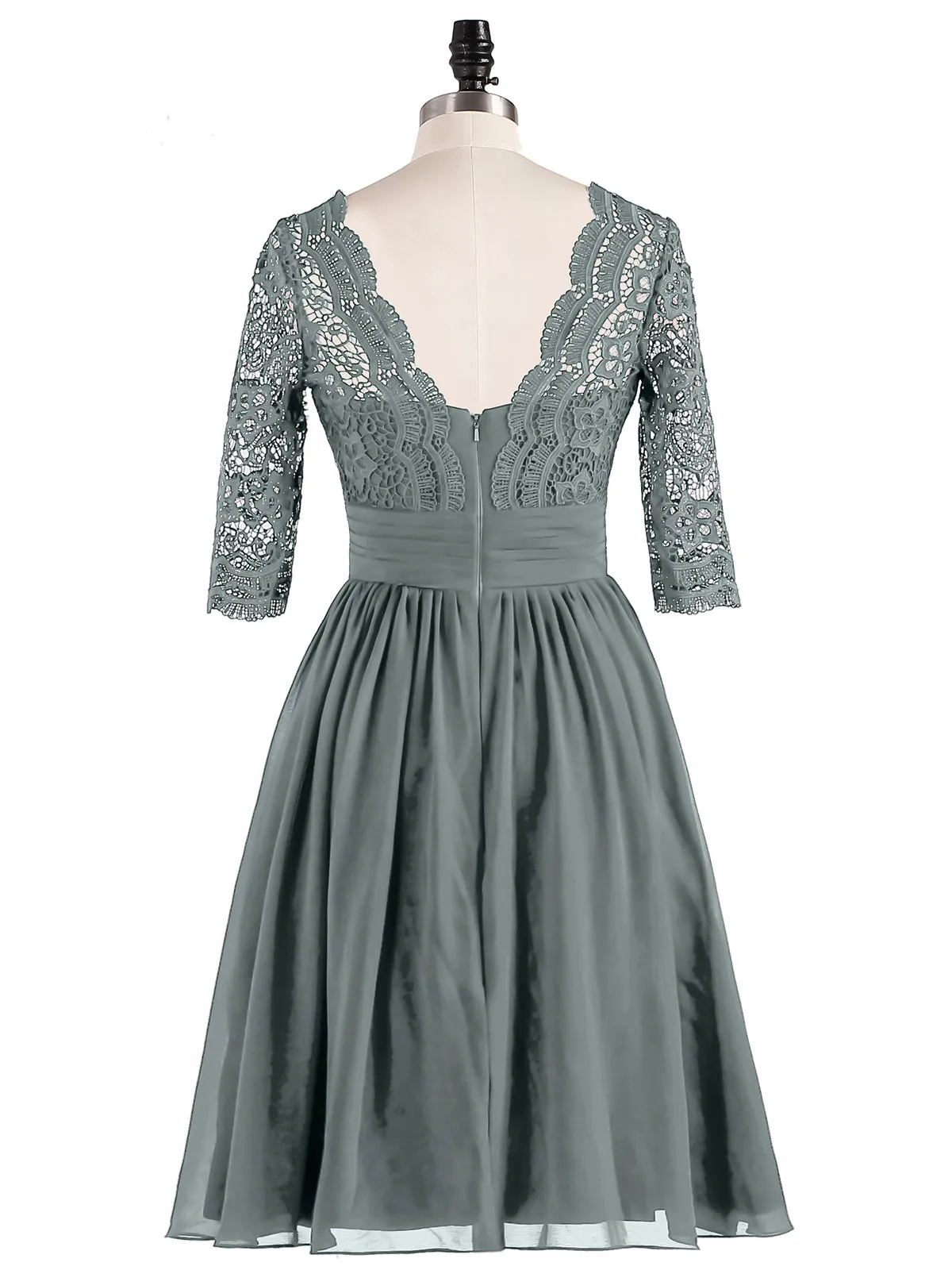 Lace and Chiffon Short Dress with Half Sleeves Steel Grey