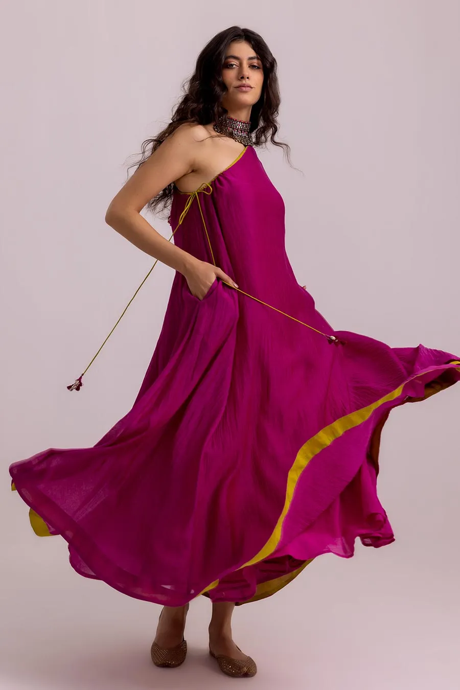 Magenta Isabella One-Shoulder Flowy Dress