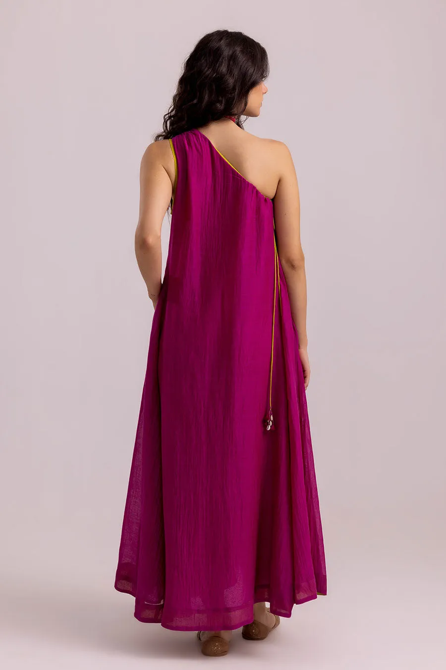 Magenta Isabella One-Shoulder Flowy Dress