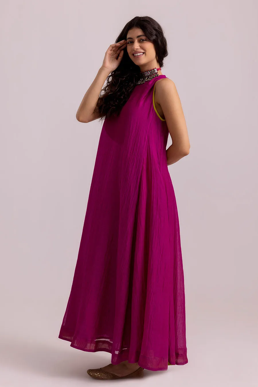 Magenta Isabella One-Shoulder Flowy Dress