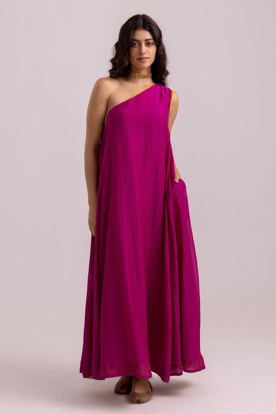 Magenta Isabella One-Shoulder Flowy Dress