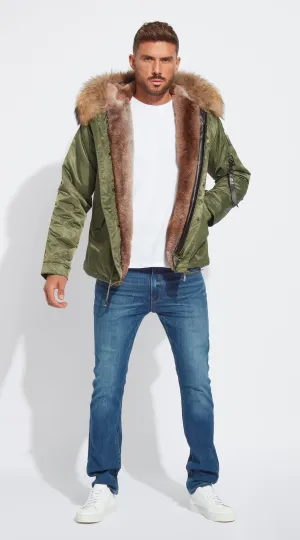 Mens Khaki Water-Repellent Luxy Fur Parka - Natural