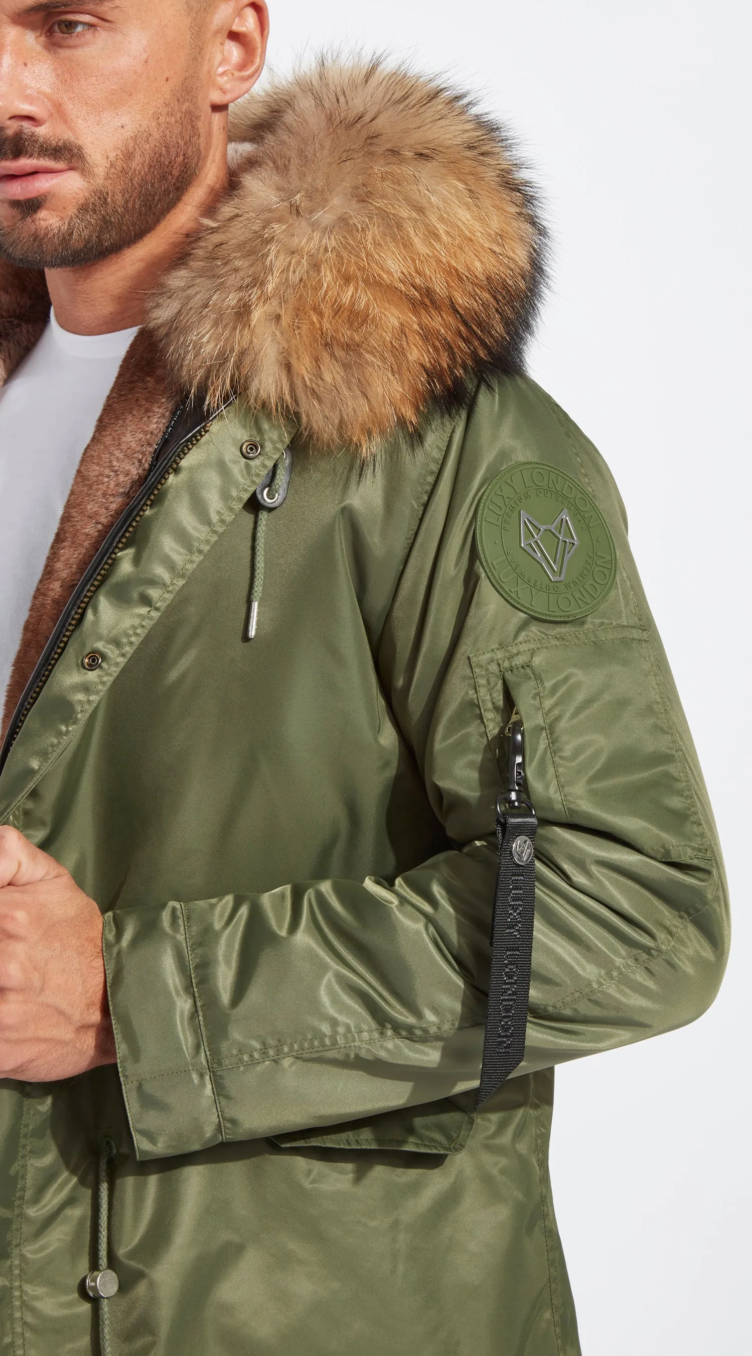 Mens Khaki Water-Repellent Luxy Fur Parka - Natural