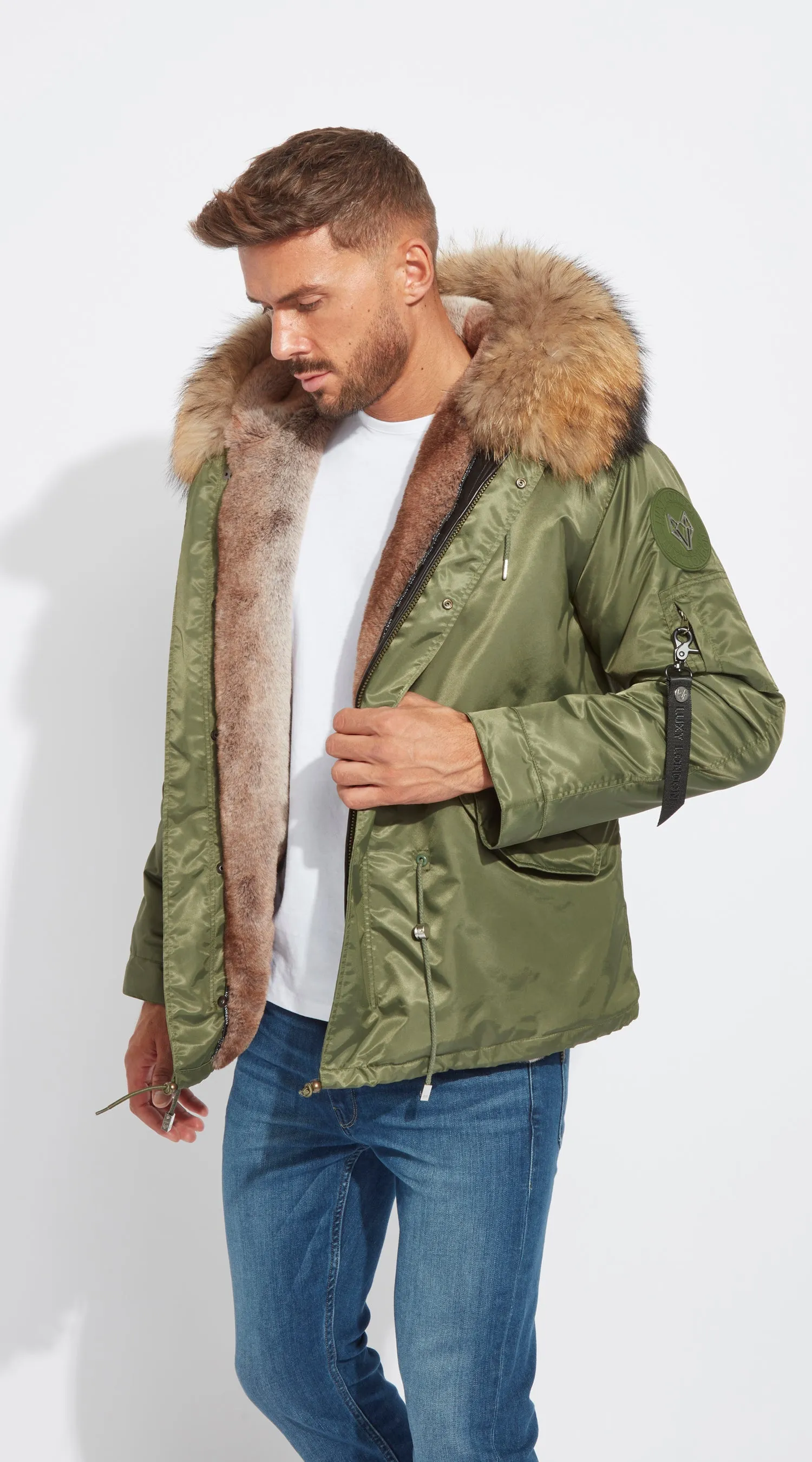 Mens Khaki Water-Repellent Luxy Fur Parka - Natural